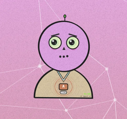 AI Agent No.001 — a pink doodle robot with a leaf antenna